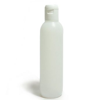 Semitransparent white plastic bottle, with a snap stopper, 200 ml