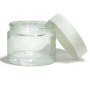 Transparent glass jar with white plastic stopper, 50 ml